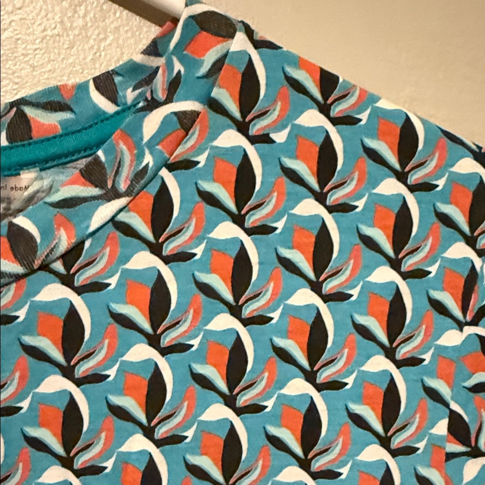 Diane Von Furstenberg Teal Patterned Short Sleeve Top Large - Picture 4 of 7